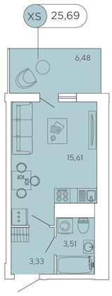 25,7 м², студия, 3/12 этаж