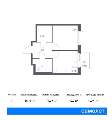 36,2 м², 1-комн. квартира, 4/9 этаж