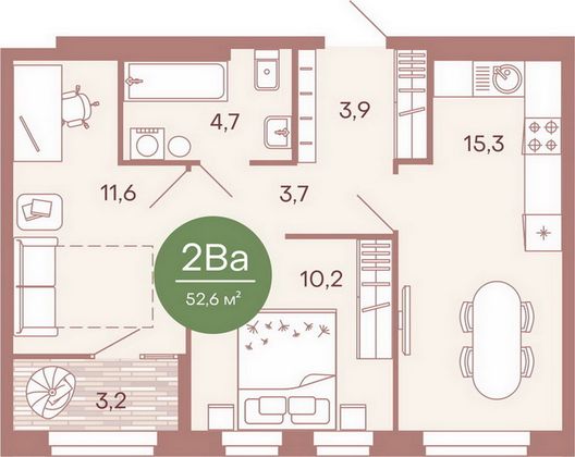 Продажа 2-комнатной квартиры 52,6 м², 4/17 этаж
