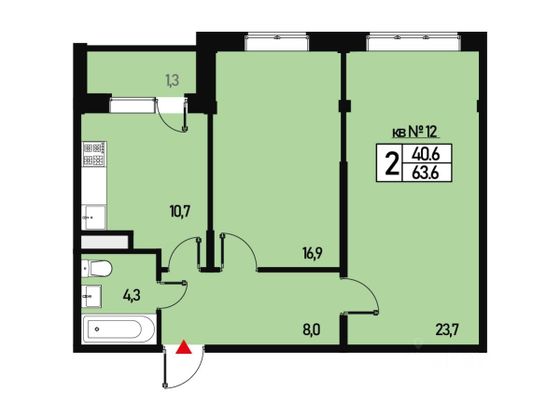 Продажа 2-комнатной квартиры 63,6 м², 2/3 этаж