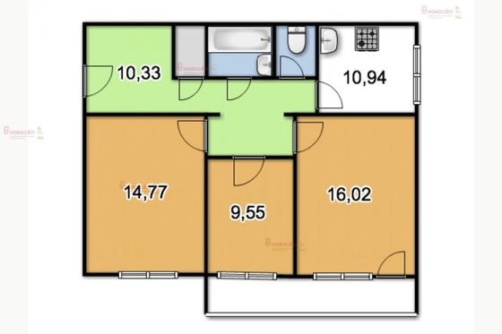 Продажа 3-комнатной квартиры 62 м², 2/10 этаж