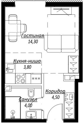 Продажа квартиры-студии 28,4 м², 7/10 этаж