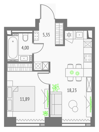 39,5 м², 1-комн. квартира, 24/57 этаж