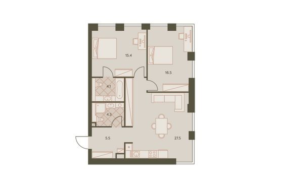 72,9 м², 3-комн. квартира, 14/42 этаж