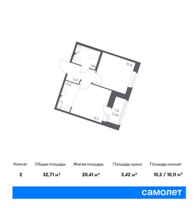 32,7 м², 1-комн. квартира, 3/9 этаж