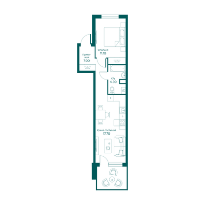 40,1 м², 2-комн. квартира, 1/6 этаж