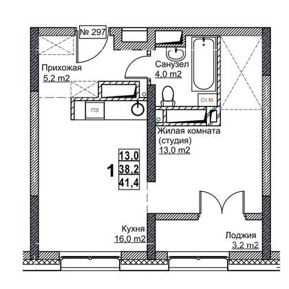 Продажа квартиры-студии 41,4 м², 21/24 этаж