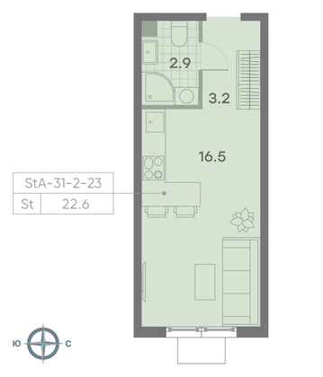 Продажа квартиры-студии 22,6 м², 23/23 этаж