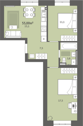 Продажа 2-комнатной квартиры 55 м², 3/9 этаж