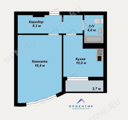 Продажа 1-комнатной квартиры 41 м², 3/10 этаж