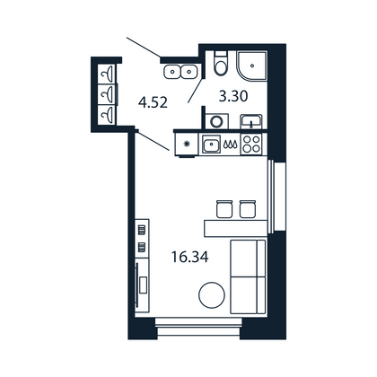 Продажа квартиры-студии 24,2 м², 2/12 этаж