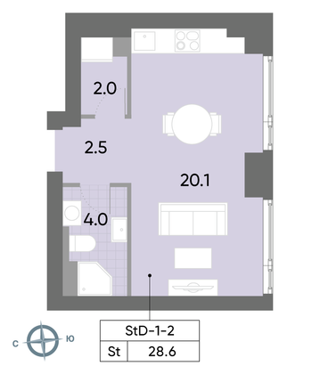 Продажа квартиры-студии 28,6 м², 2/52 этаж