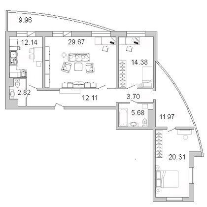 Продажа 3-комнатной квартиры 113,5 м², 17/30 этаж
