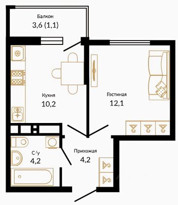 Продажа 1-комнатной квартиры 35 м², 3/24 этаж