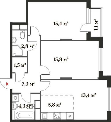 67,4 м², 3-комн. квартира, 3/6 этаж
