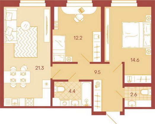 Продажа 3-комнатной квартиры 64,6 м², 2/18 этаж