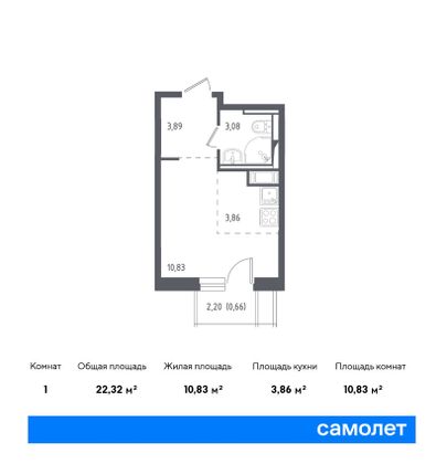 22,3 м², студия, 3/11 этаж