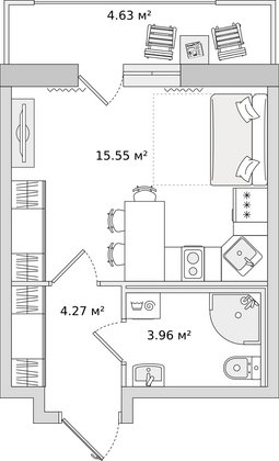 23,3 м², студия, 14/22 этаж