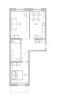 Продажа 2-комнатной квартиры 59 м², 2/15 этаж