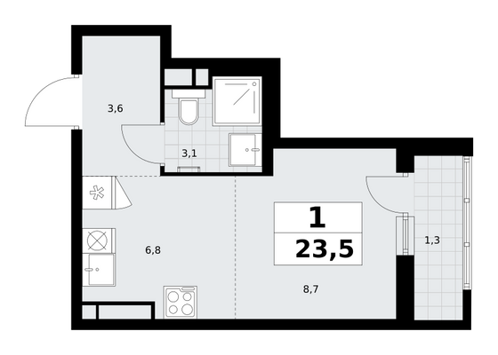 23,5 м², 1-комн. квартира, 5/9 этаж