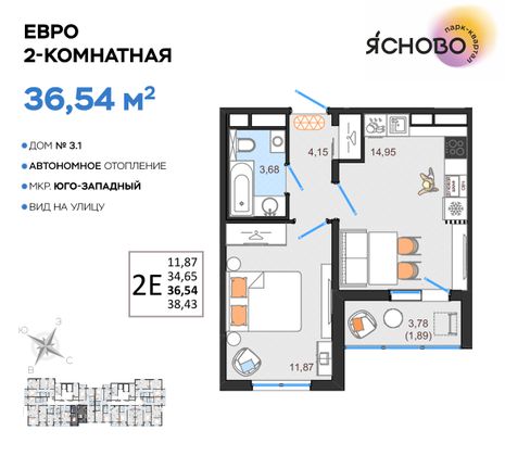 Продажа 2-комнатной квартиры 36,5 м², 9/14 этаж