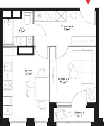 38,9 м², 1-комн. квартира, 3/20 этаж