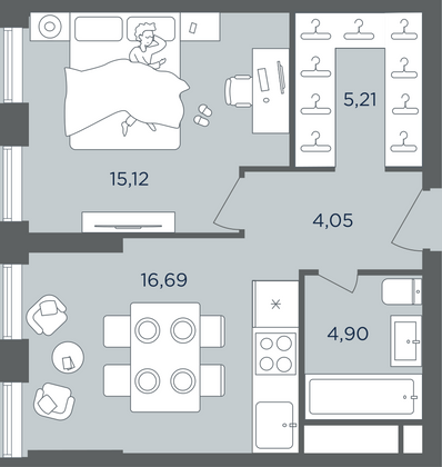 Продажа 2-комнатной квартиры 46 м², 50/51 этаж