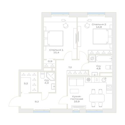 Продажа 2-комнатной квартиры 74,7 м², 5/23 этаж