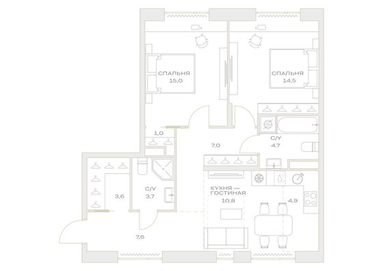 Продажа 3-комнатной квартиры 72,8 м², 5/23 этаж