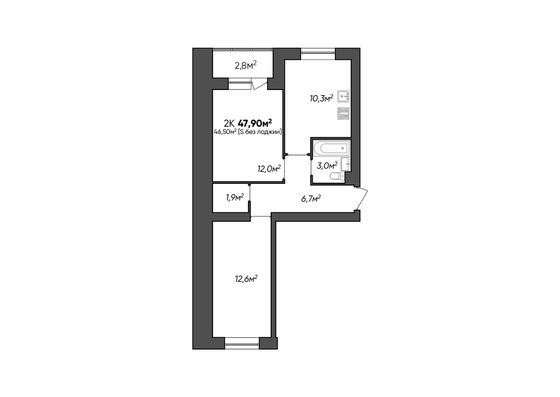 Продажа 2-комнатной квартиры 47,9 м², 3/3 этаж