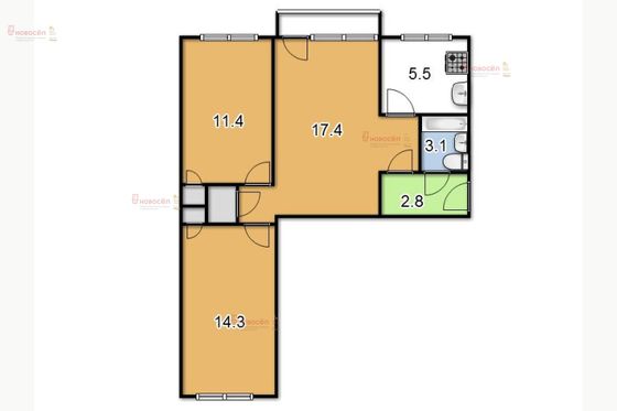 Продажа 3-комнатной квартиры 56 м², 2/2 этаж