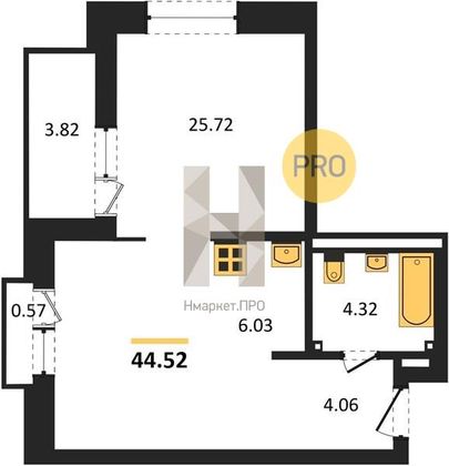 Продажа 1-комнатной квартиры 44,5 м², 23/23 этаж