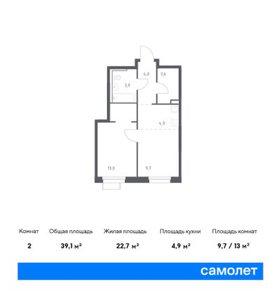 39,1 м², 1-комн. квартира, 8/25 этаж