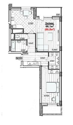 Продажа 2-комнатной квартиры 68,5 м², 9/15 этаж