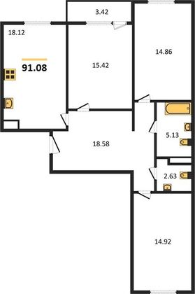 Продажа 3-комнатной квартиры 91,1 м², 1/14 этаж