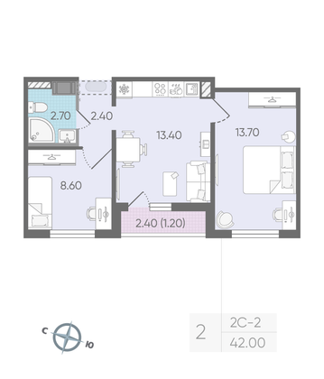 Продажа 2-комнатной квартиры 42 м², 10/24 этаж