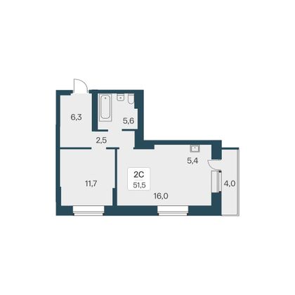 51,5 м², 2-комн. квартира, 10/30 этаж