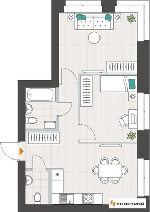 52,5 м², 2-комн. квартира, 2/10 этаж