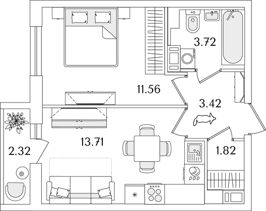 35,4 м², 1-комн. квартира, 5/9 этаж