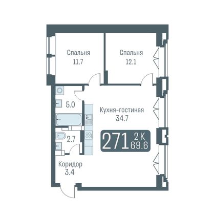 Продажа 3-комнатной квартиры 69,6 м², 2/24 этаж