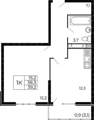 39,2 м², 1-комн. квартира, 2/18 этаж