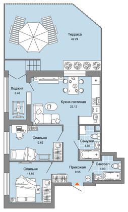 80 м², 3-комн. квартира, 2/8 этаж