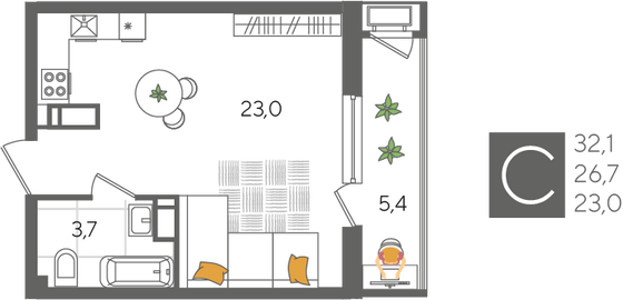 Продажа квартиры-студии 32,1 м², 19/24 этаж