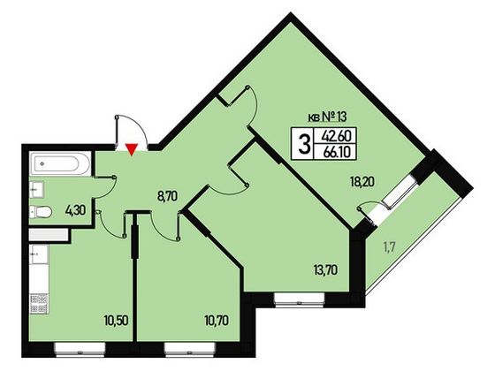 Продажа 3-комнатной квартиры 66 м², 2/3 этаж