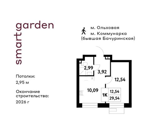 Продажа 1-комнатной квартиры 29,5 м², 2/16 этаж