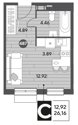 Продажа квартиры-студии 26,2 м², 4/15 этаж