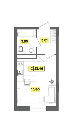 Продажа квартиры-студии 23,5 м², 5 этаж