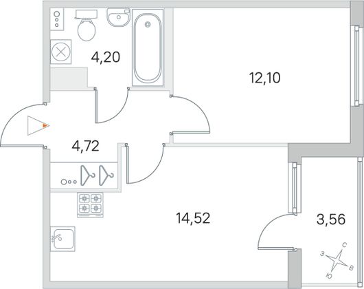 Продажа 1-комнатной квартиры 37,3 м², 4/4 этаж