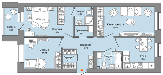 79 м², 3-комн. квартира, 2/4 этаж