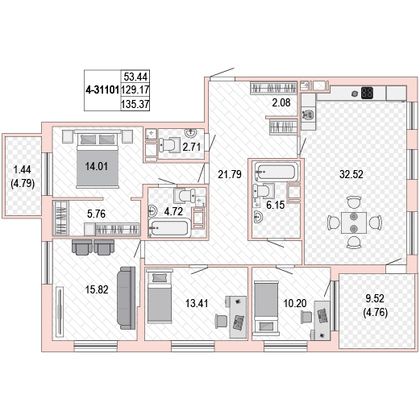Продажа 4-комнатной квартиры 136 м², 10/10 этаж